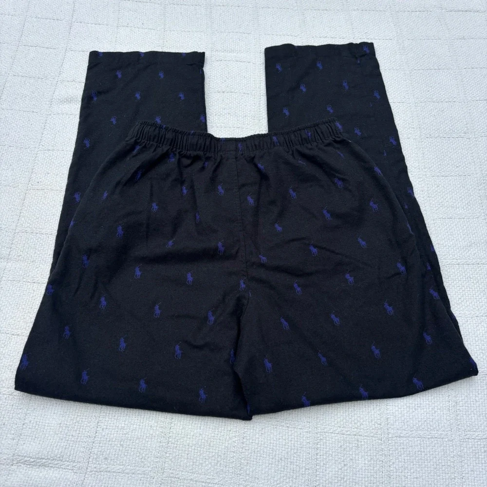 Men's Small POLO Ralph Lauren Black Blue All Over Pony Logo Flannel Lounge Pants